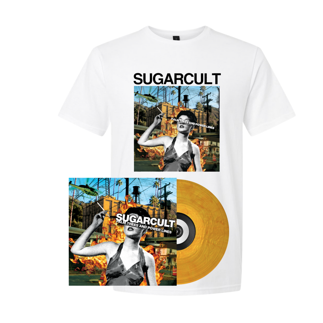 Palm Trees And Power Lines Yellow Shimmer Vinyl w/ T-Shirt Bundle